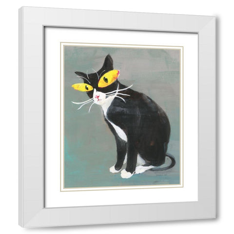 Black Kitty White Modern Wood Framed Art Print with Double Matting by Nai, Danhui