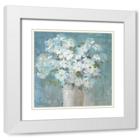 Daisies All Day White Modern Wood Framed Art Print with Double Matting by Nai, Danhui