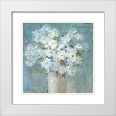 Daisies All Day White Modern Wood Framed Art Print with Double Matting by Nai, Danhui