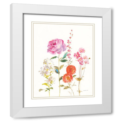 Picket Fence Flowers I White Modern Wood Framed Art Print with Double Matting by Nai, Danhui