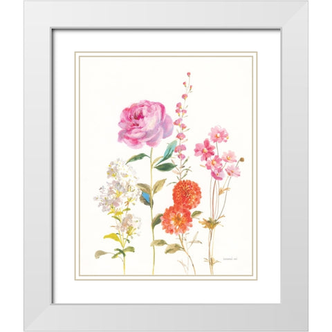 Picket Fence Flowers I White Modern Wood Framed Art Print with Double Matting by Nai, Danhui