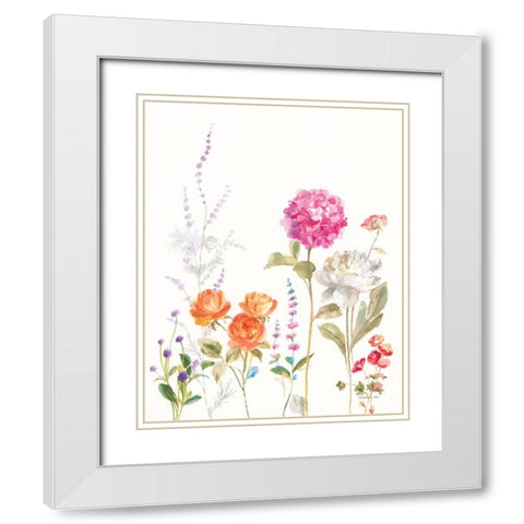 Picket Fence Flowers II White Modern Wood Framed Art Print with Double Matting by Nai, Danhui