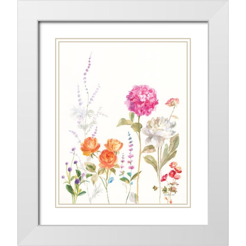 Picket Fence Flowers II White Modern Wood Framed Art Print with Double Matting by Nai, Danhui