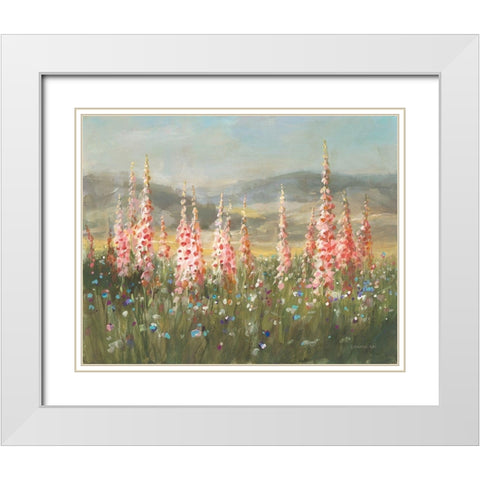 Wild Foxglove Meadow White Modern Wood Framed Art Print with Double Matting by Nai, Danhui