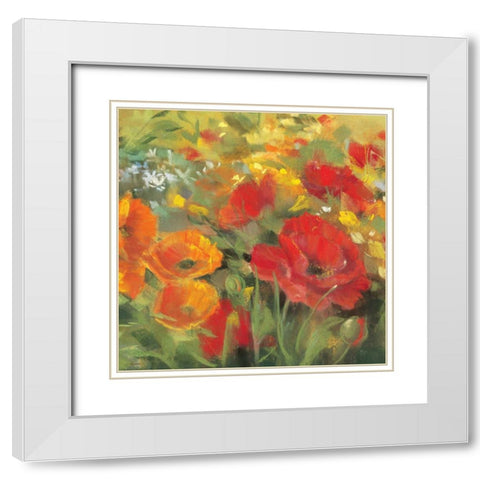 Oriental Poppy Field I White Modern Wood Framed Art Print with Double Matting by Rowan, Carol