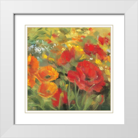 Oriental Poppy Field I White Modern Wood Framed Art Print with Double Matting by Rowan, Carol