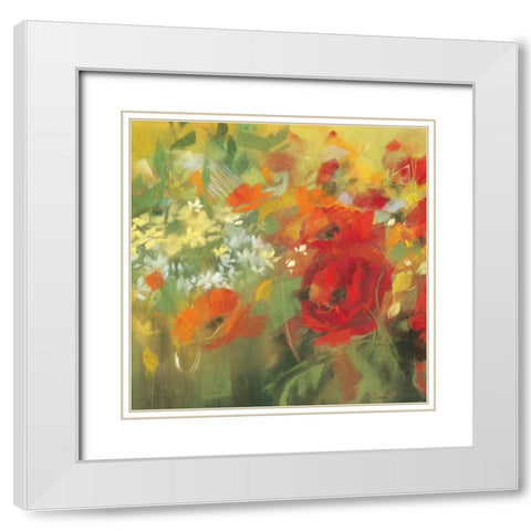 Oriental Poppy Field II White Modern Wood Framed Art Print with Double Matting by Rowan, Carol