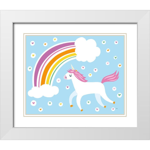 Happy Unicorn White Modern Wood Framed Art Print with Double Matting by Averinos, Melissa