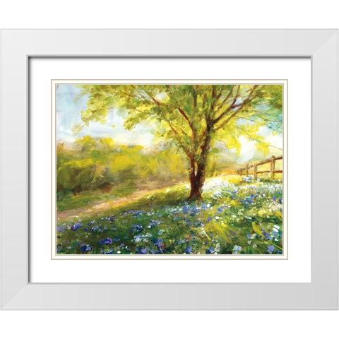 Field of Bluebells White Modern Wood Framed Art Print with Double Matting by Nai, Danhui