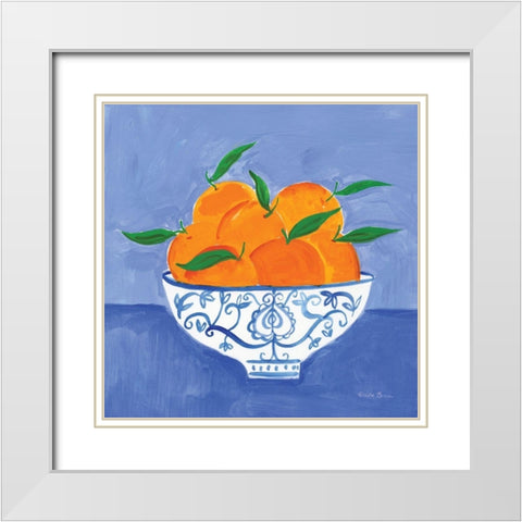 Orange Still Life White Modern Wood Framed Art Print with Double Matting by Zaman, Farida