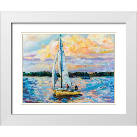 Sunday Sail White Modern Wood Framed Art Print with Double Matting by Vertentes, Jeanette