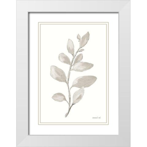 Gray Sage Leaves I on White White Modern Wood Framed Art Print with Double Matting by Nai, Danhui