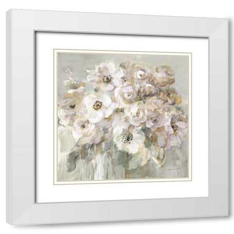 Blushing Bouquet Neutral White Modern Wood Framed Art Print with Double Matting by Nai, Danhui