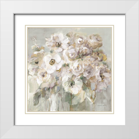 Blushing Bouquet Neutral White Modern Wood Framed Art Print with Double Matting by Nai, Danhui