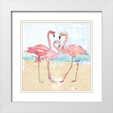 Flamingo Fever Beach White Modern Wood Framed Art Print with Double Matting by Tavoletti, Anne