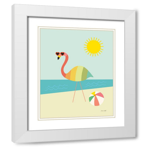 Beach Flamingo White Modern Wood Framed Art Print with Double Matting by Kelle, Ann
