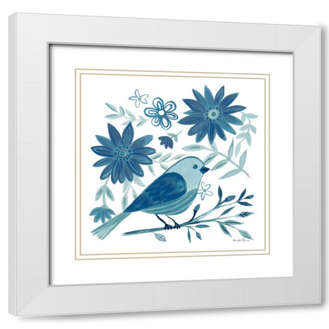 Blue Bird I White Modern Wood Framed Art Print with Double Matting by Zaman, Farida