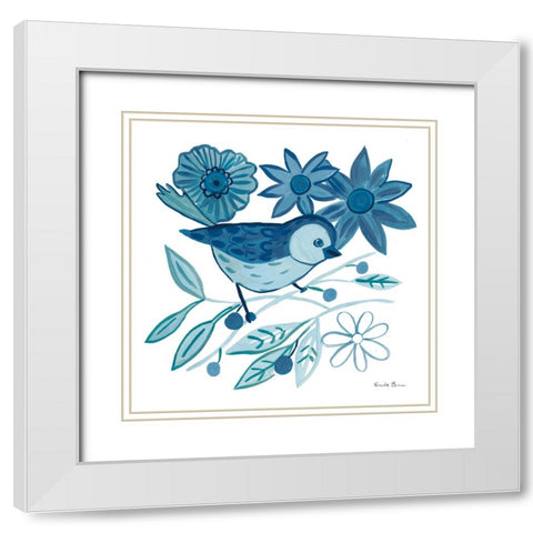 Blue Bird III White Modern Wood Framed Art Print with Double Matting by Zaman, Farida