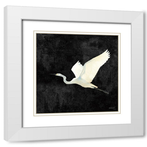 Egret Alighting II Flipped Black White Modern Wood Framed Art Print with Double Matting by Lovell, Kathrine