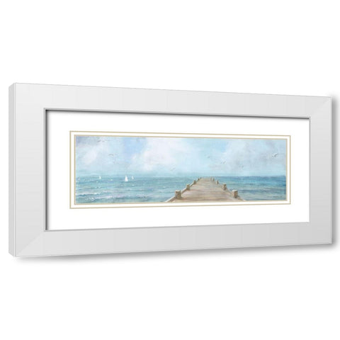 Summer Dock Panel Light White Modern Wood Framed Art Print with Double Matting by Nai, Danhui