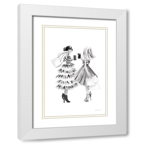 Paris Girlfriends II BW White Modern Wood Framed Art Print with Double Matting by Charro, Mercedes Lopez