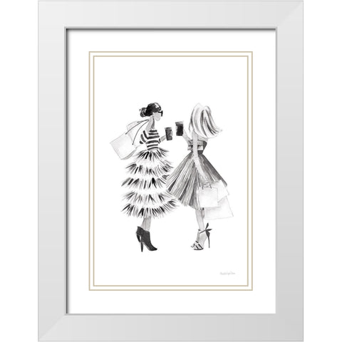 Paris Girlfriends II BW White Modern Wood Framed Art Print with Double Matting by Charro, Mercedes Lopez