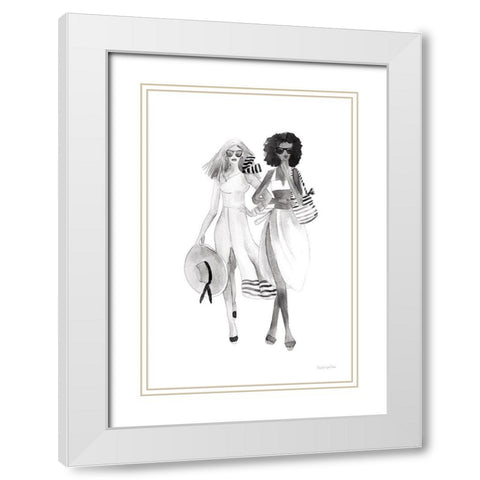 Paris Girlfriends IV BW White Modern Wood Framed Art Print with Double Matting by Charro, Mercedes Lopez
