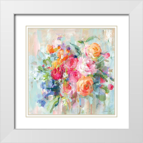 Sun Drenched Bouquet White Modern Wood Framed Art Print with Double Matting by Nai, Danhui
