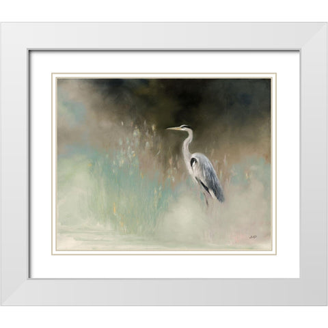Peaceful Egret Teal White Modern Wood Framed Art Print with Double Matting by Purinton, Julia