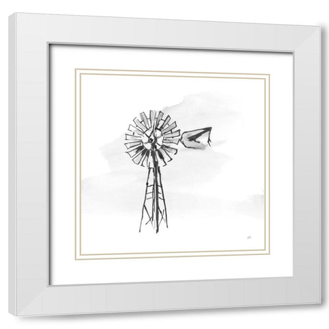 Windmill V BW White Modern Wood Framed Art Print with Double Matting by Paschke, Chris