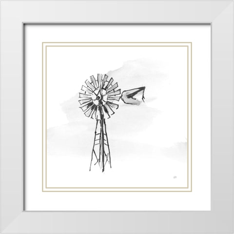 Windmill V BW White Modern Wood Framed Art Print with Double Matting by Paschke, Chris