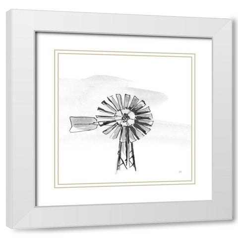Windmill VI BW White Modern Wood Framed Art Print with Double Matting by Paschke, Chris