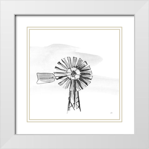 Windmill VI BW White Modern Wood Framed Art Print with Double Matting by Paschke, Chris