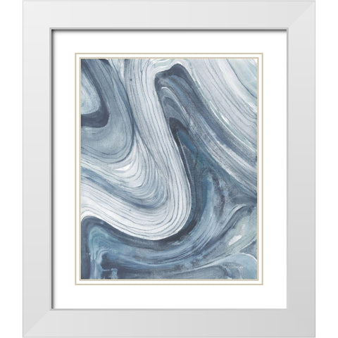Swirl II Blue Gray White Modern Wood Framed Art Print with Double Matting by Hristova, Albena