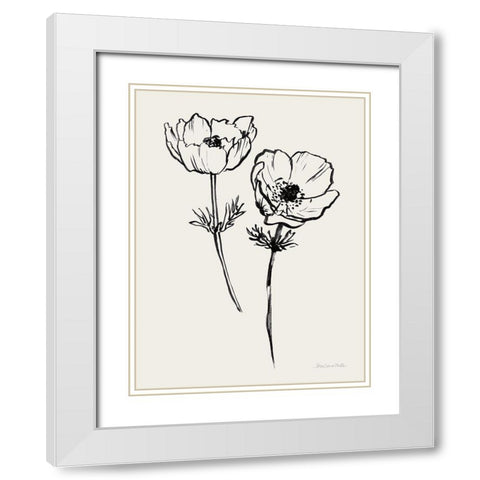 Ink Anemones I Black White Modern Wood Framed Art Print with Double Matting by Miller, Sara Zieve