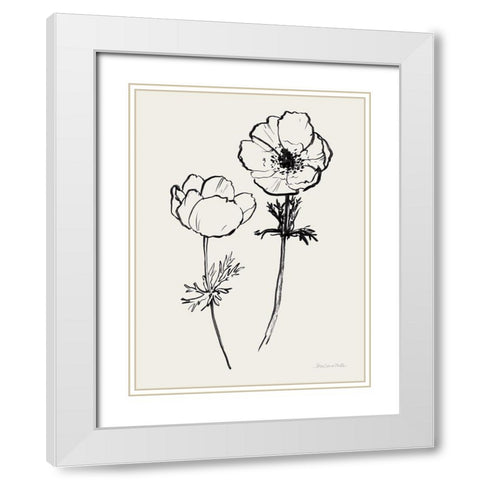 Ink Anemones II Black White Modern Wood Framed Art Print with Double Matting by Miller, Sara Zieve