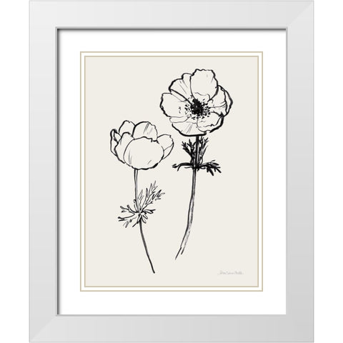 Ink Anemones II Black White Modern Wood Framed Art Print with Double Matting by Miller, Sara Zieve