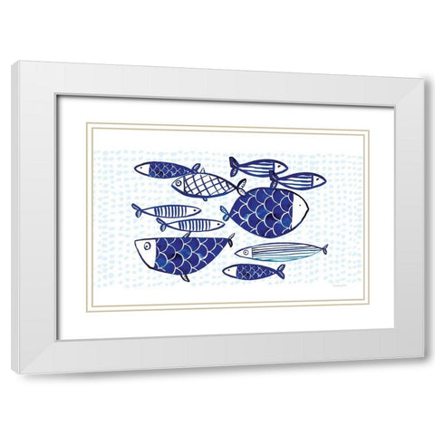 Blue Fish IV White Modern Wood Framed Art Print with Double Matting by Charro, Mercedes Lopez
