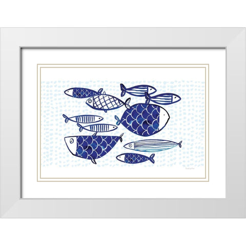 Blue Fish IV White Modern Wood Framed Art Print with Double Matting by Charro, Mercedes Lopez
