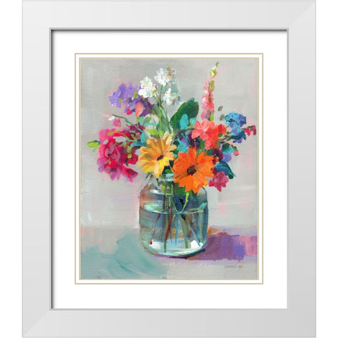 Cottage Garden Bouquet I White Modern Wood Framed Art Print with Double Matting by Nai, Danhui