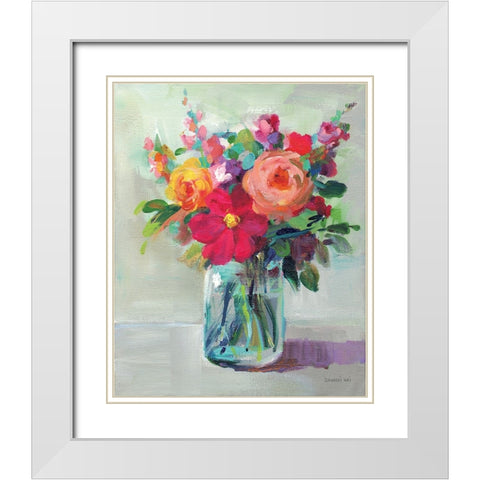 Cottage Garden Bouquet II White Modern Wood Framed Art Print with Double Matting by Nai, Danhui