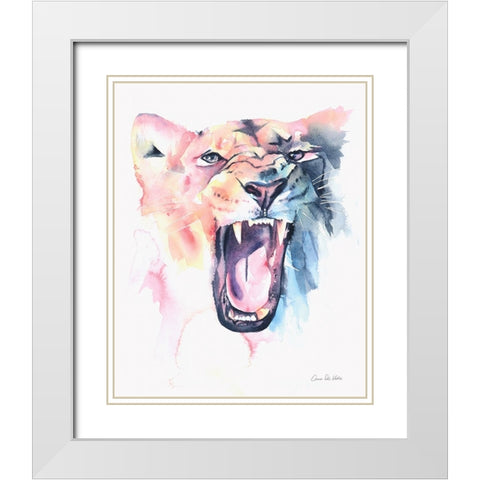 Wild Lioness White Modern Wood Framed Art Print with Double Matting by Del Valle, Aimee