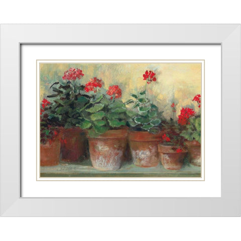 Kathleens Geraniums Crop White Modern Wood Framed Art Print with Double Matting by Rowan, Carol