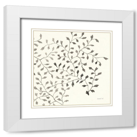 Ink Leaf III White Modern Wood Framed Art Print with Double Matting by Nai, Danhui