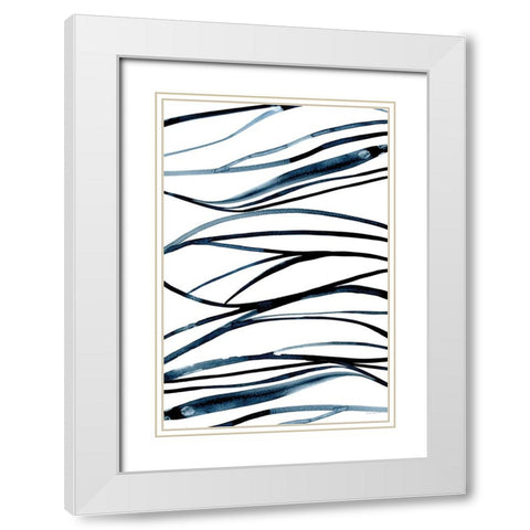 Threads of Blue I White Modern Wood Framed Art Print with Double Matting by Charro, Mercedes Lopez