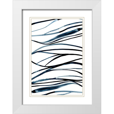 Threads of Blue I White Modern Wood Framed Art Print with Double Matting by Charro, Mercedes Lopez