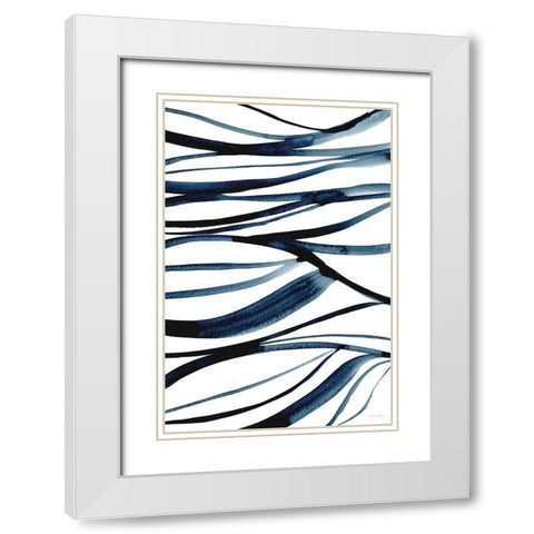 Threads of Blue II White Modern Wood Framed Art Print with Double Matting by Charro, Mercedes Lopez