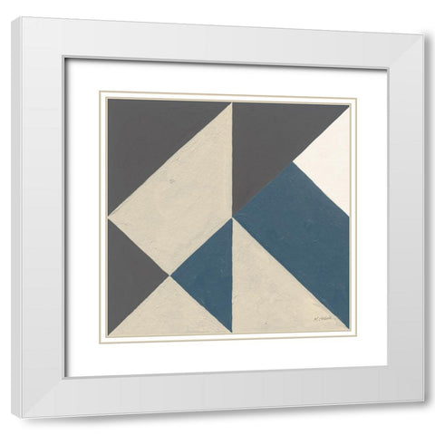 Triangles I Teal Crop White Modern Wood Framed Art Print with Double Matting by Schick, Mike