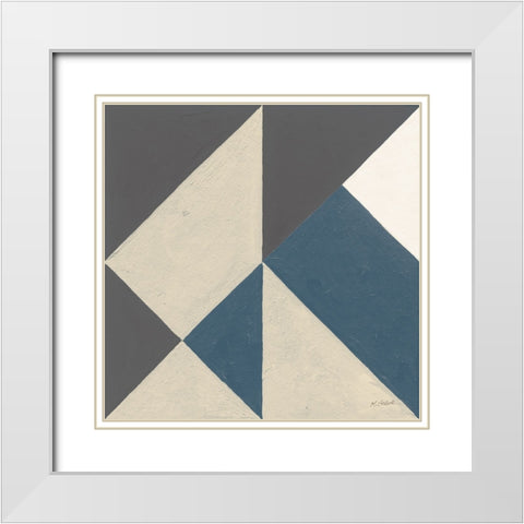 Triangles I Teal Crop White Modern Wood Framed Art Print with Double Matting by Schick, Mike