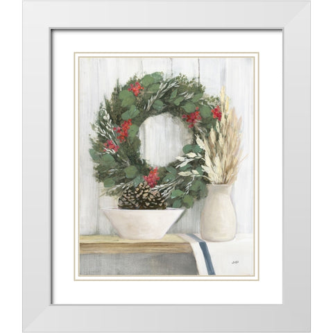 Natural Christmas I Blue White Modern Wood Framed Art Print with Double Matting by Purinton, Julia